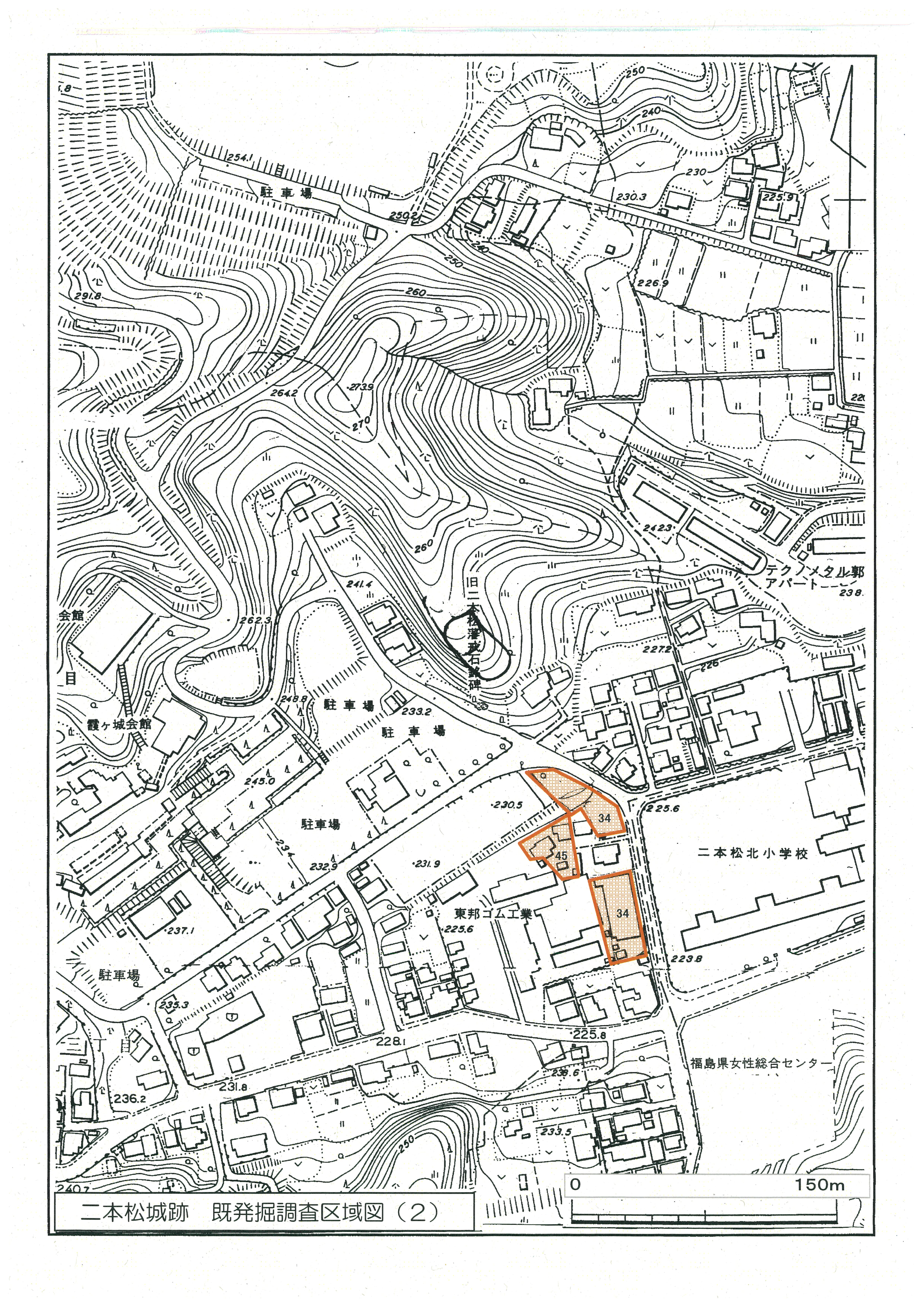 二本松城跡　既発掘調査区域図(2)