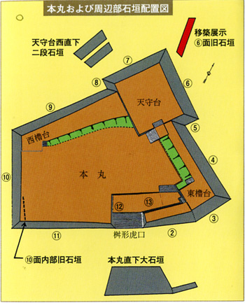 本丸および周辺部石垣配置図